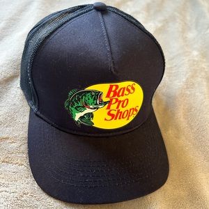 Black, brand-new Bass Pro shop trucker hat
